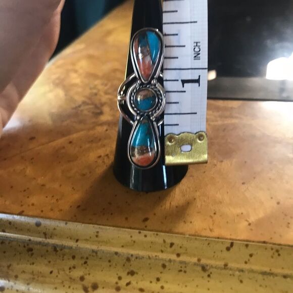 Spiny Turquoise Sterling Silver Ring Size 8 - Picture 5 of 7